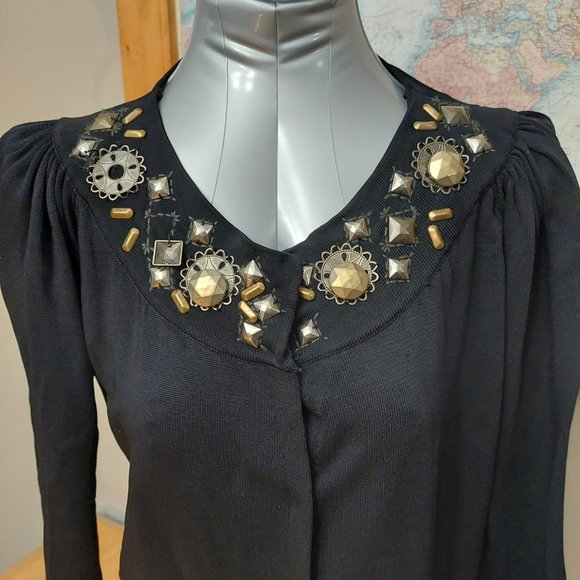 Joseph A. Black Cardigan L/S Metal-Embellished Collar Women's Size Large - Picture 3 of 11